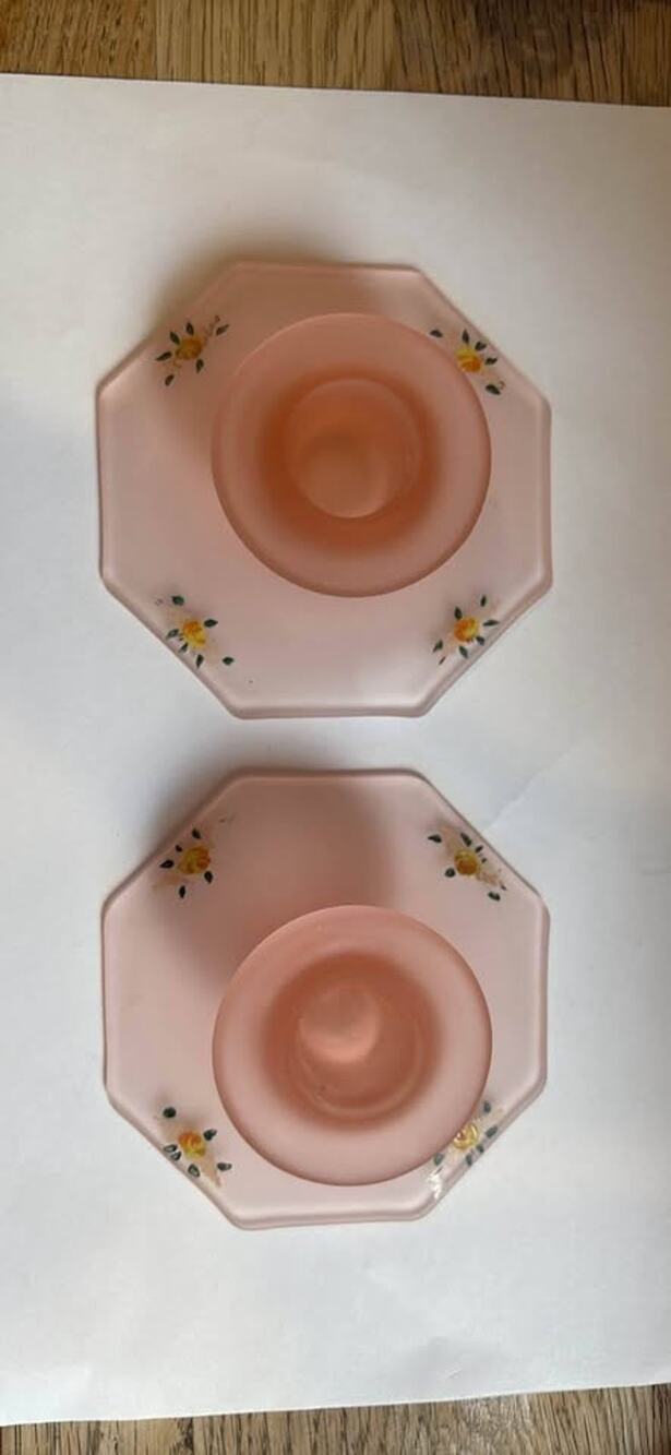 Vintage pink frosted candle holders